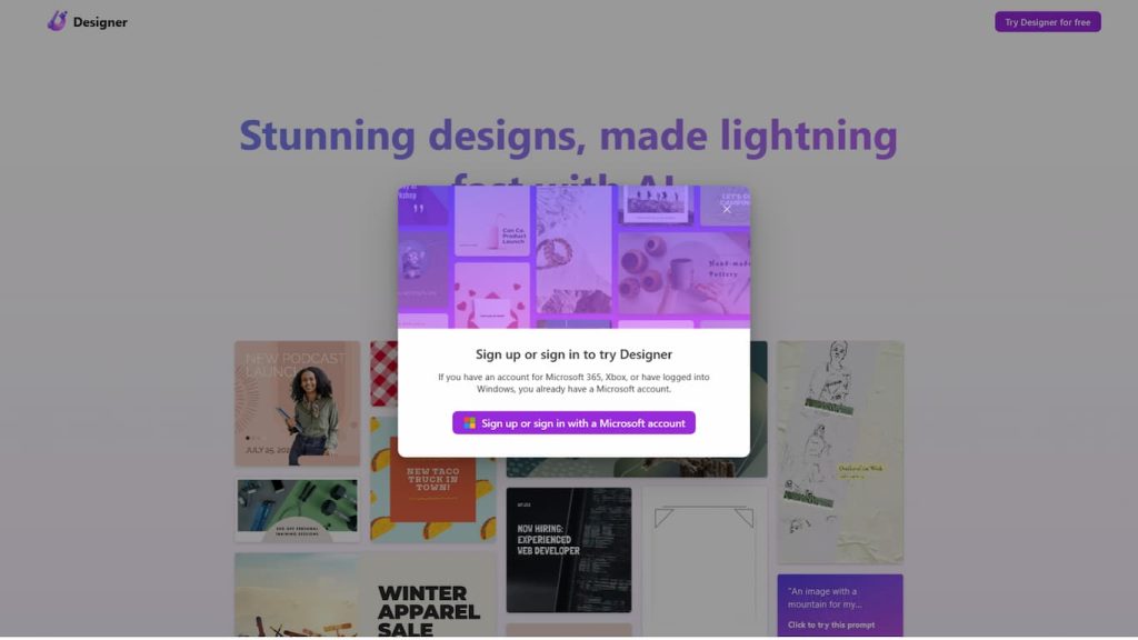 Microsoft Designer 微軟的 AI 設計工具,全面開放,設計小白也能快速上手 3 Microsoft Designer 使用微軟帳號登入
