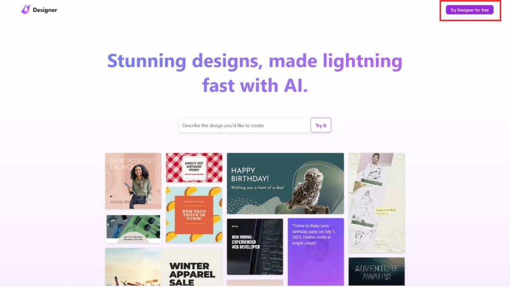 Microsoft Designer 微軟的 AI 設計工具,全面開放,設計小白也能快速上手 2 Microsoft Designer 官網首頁