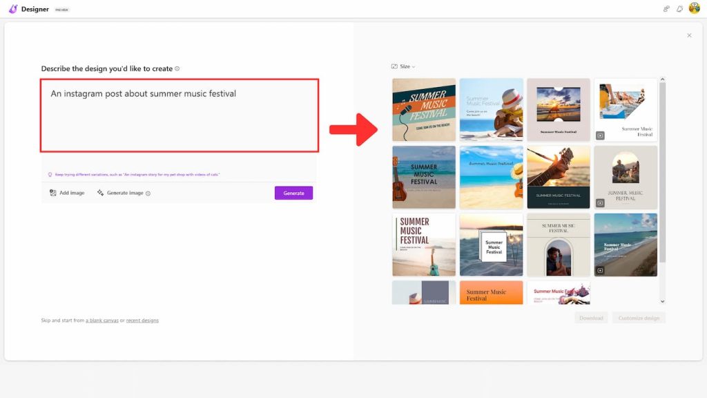 Microsoft Designer 微軟的 AI 設計工具,全面開放,設計小白也能快速上手 4 Microsoft Designer 文字生成範本