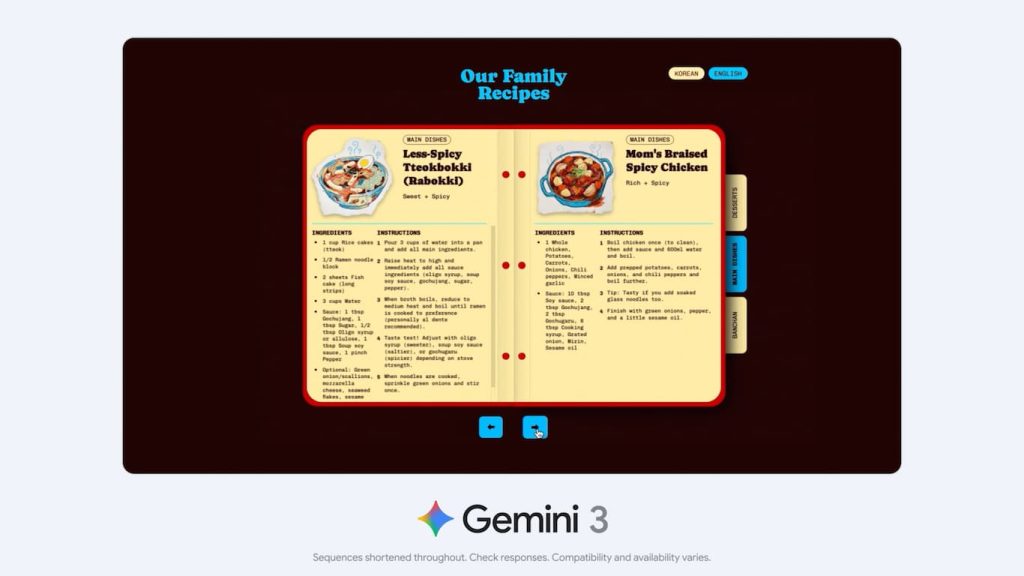 Gemini 3 將手寫食譜轉換成互動式數位食譜（來源：Google）